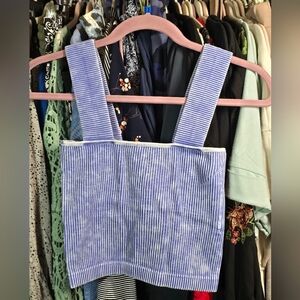 #0449  L/XL ZENANA Indigo Blue Ribbed Stone Wash Crop Tank/Built-in Bra 14-22ptp